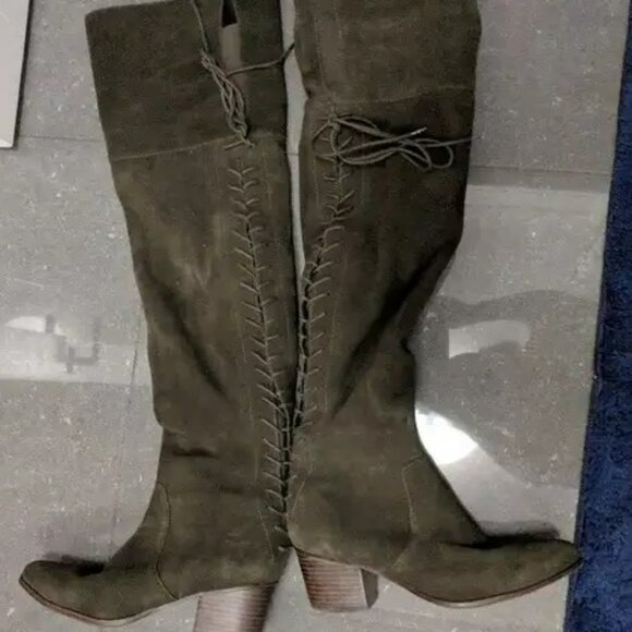 Green Suede Over the Knee Leather Boots - Picture 4 of 4